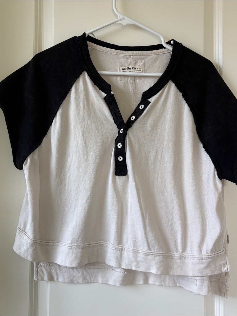 Free People Black & White Raglan Henley Tee